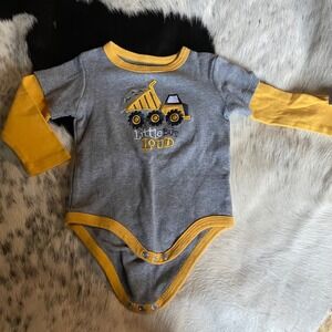John Deere Baby Bodysuit Gray Yellow Dump Truck Little But Loud 9/12 Months